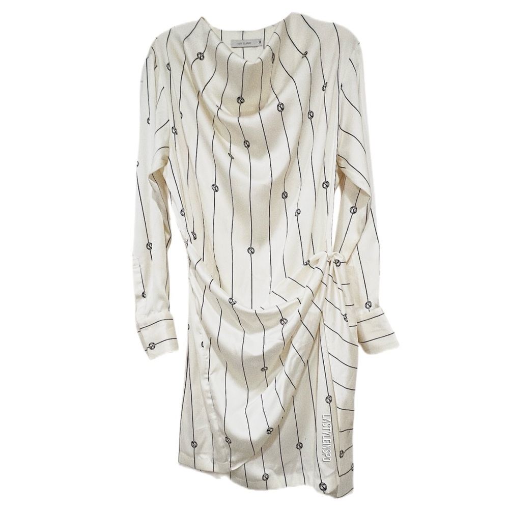 Low Classic Satin Long Sleeve Mini Dress in White Beige Size Small